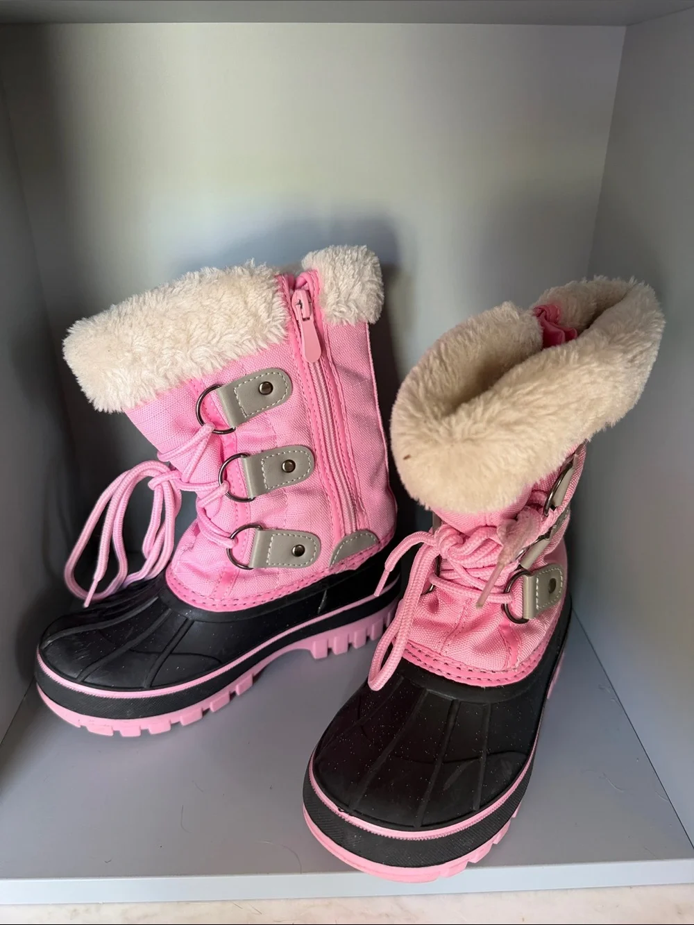 Dream Pairs Pink and Black Kids Snow Boots with Faux Fur Cuff